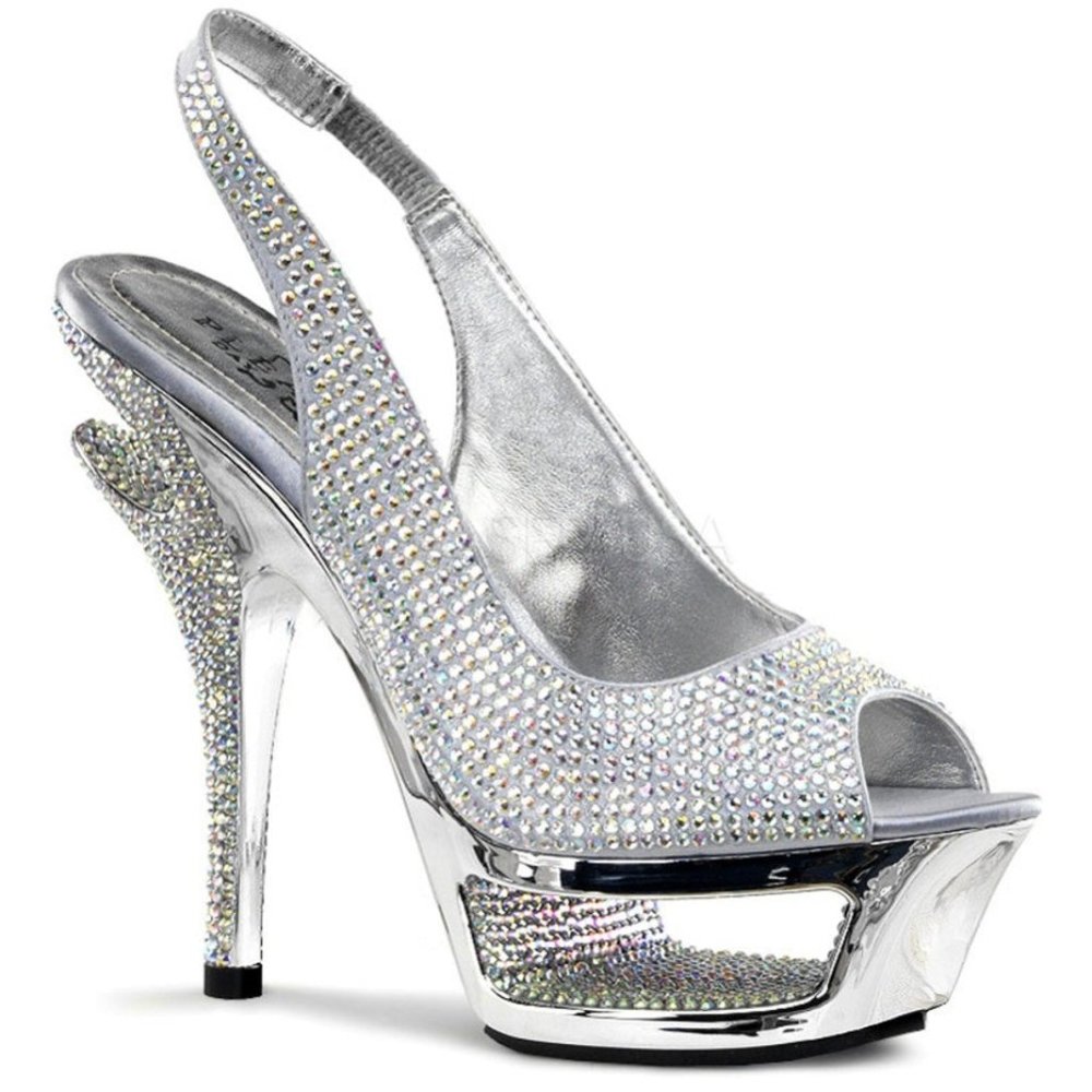 ISO! Pleaser Silver Deluxe 654RS DLX Day & Night Platform High Heels US 7 & 8